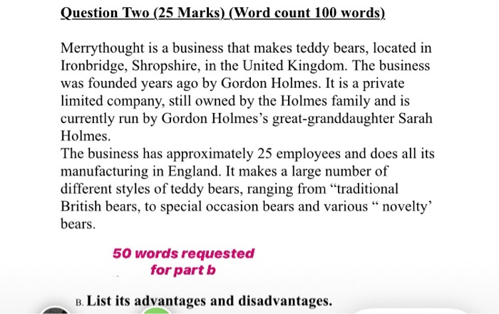 Question Two (25 Marks) (Word count 100 words)