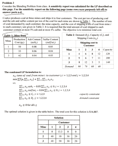 Problem 3 Consider the Blending Problem from