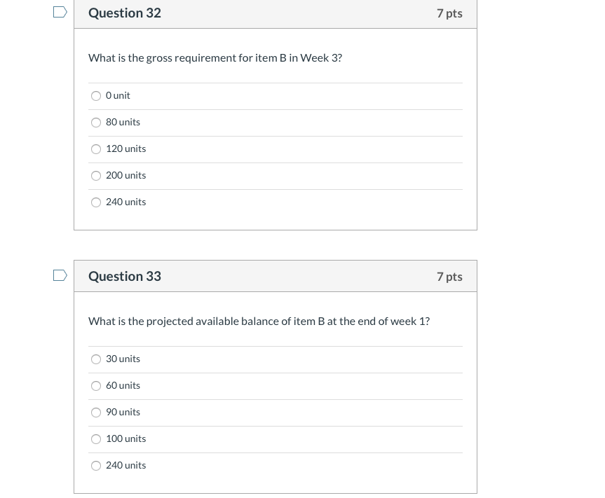 MPS start: End item Week 1 Week 2 Week 3 Week 4