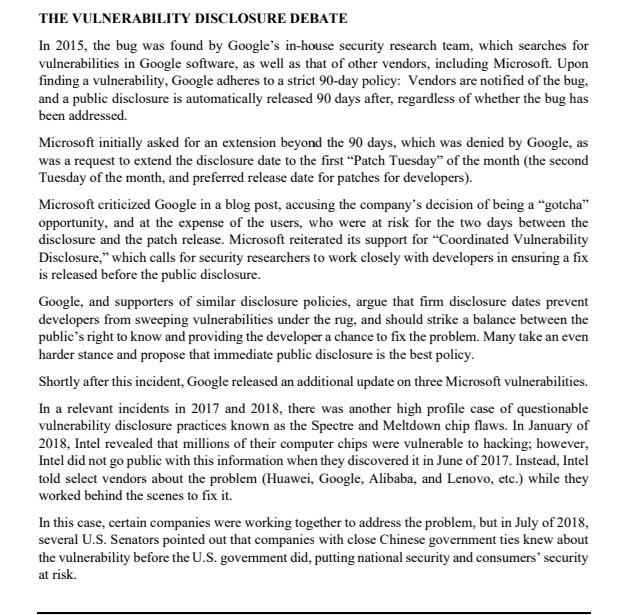 THE VULNERABILITY DISCLOSURE DEBATE In 2015, the