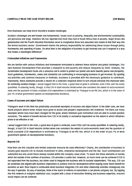 CAREFULLY READ THE CASE STUDY BELOW. [100 Marks)