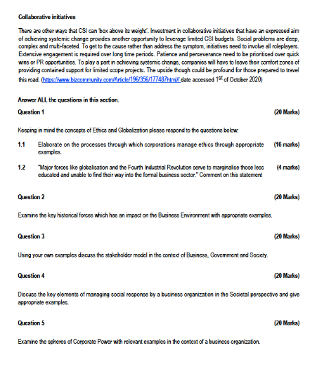 CAREFULLY READ THE CASE STUDY BELOW. [100 Marks)