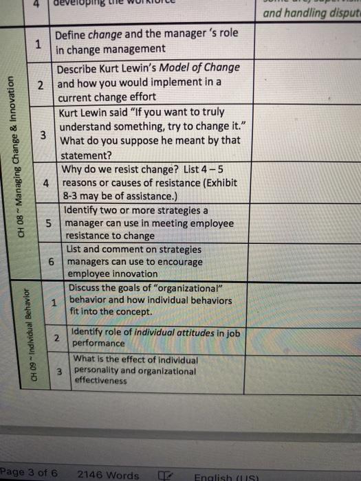and handling disput: 2 . CH 08 Managing Change &