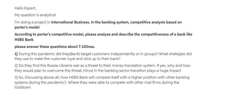 Hello Expert, My question is analytical I'm doing