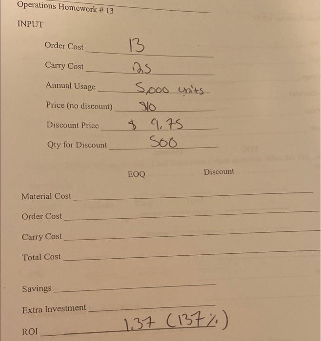 please help me find: EOQ and Discount for