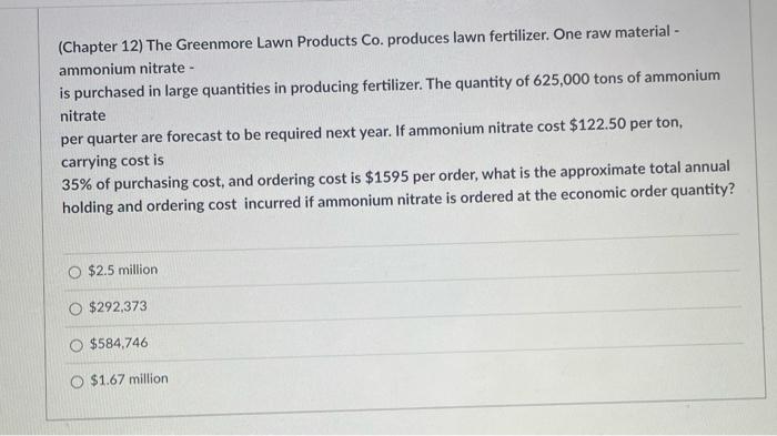 (Chapter 12) The Greenmore Lawn Products Co.
