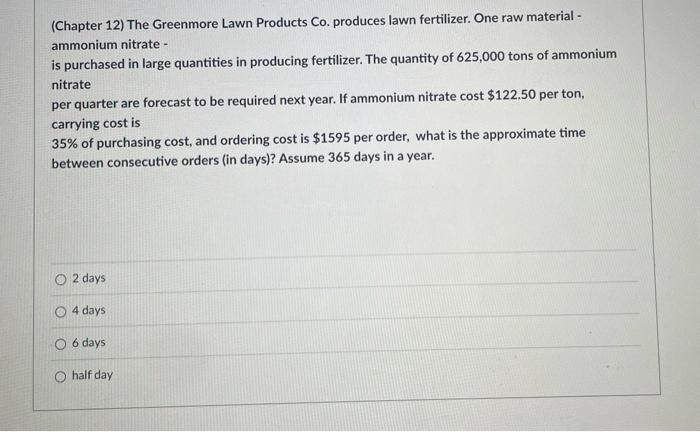 (Chapter 12) The Greenmore Lawn Products Co.