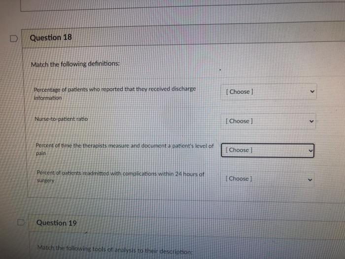Question 18 Match the following definitions: