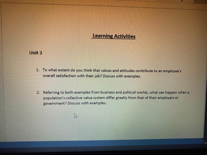 Learning Activities Unit 3 1. To what extent do