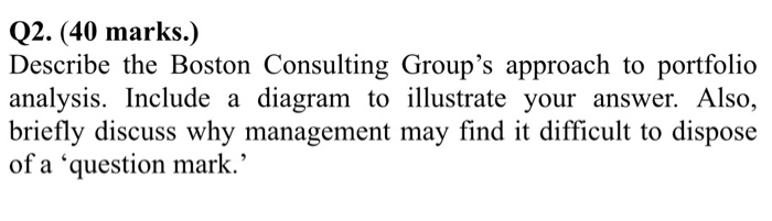 Q2. (40 marks.) Describe the Boston Consulting