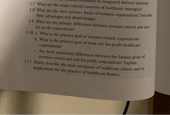 answer 1.7 and 1.8 to integrated delivery