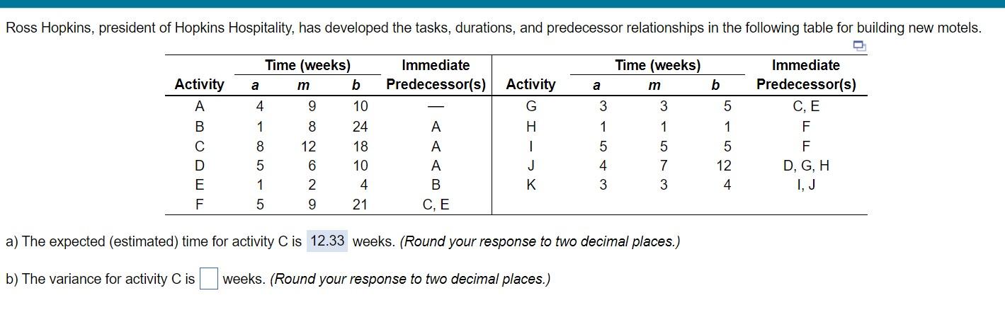 Variance formula a) The expected (estimated) time
