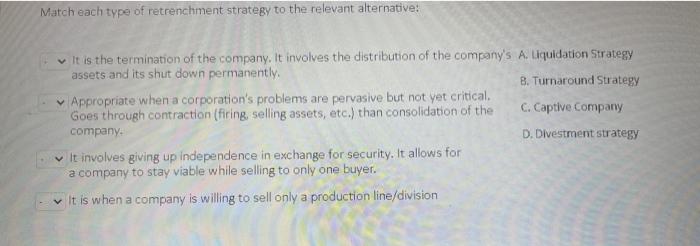 Match each type of retrenchment strategy to the