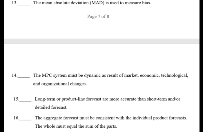 true or false 13. The mean absolute deviation