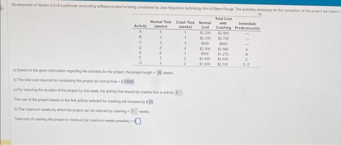 a) Eased on the given riformaton rogaring the