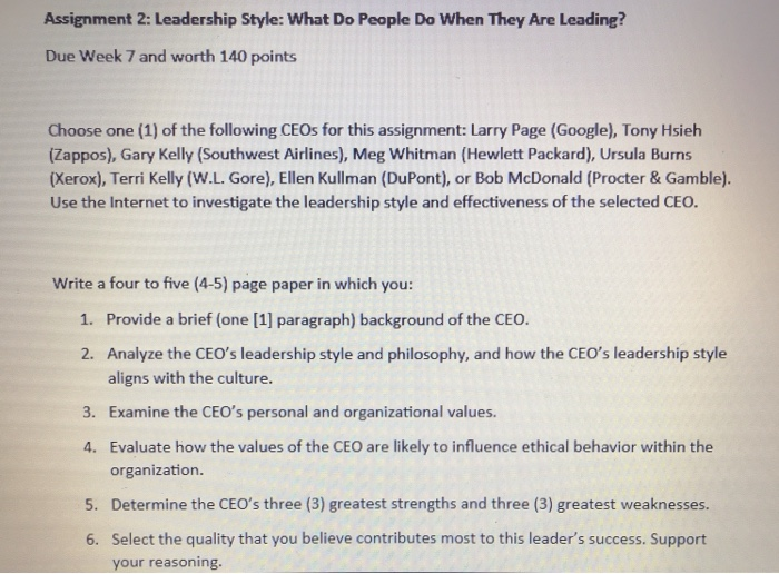 Assignment 2: Leadership Style: What Do People Do