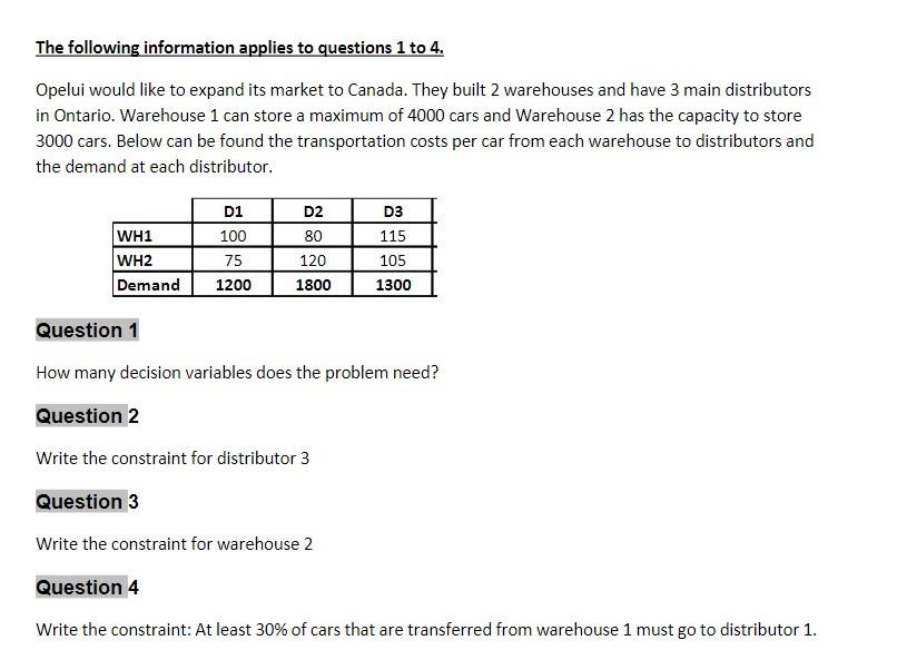 The following information applies to questions 1