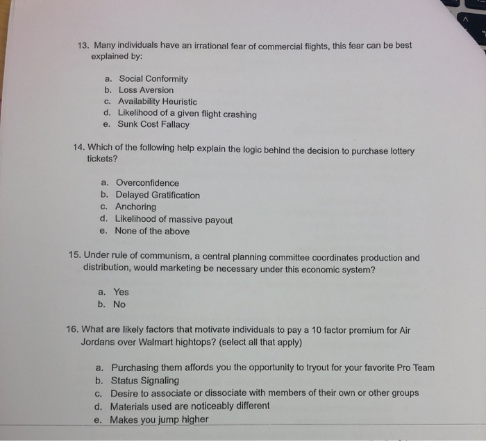13. Many individuals have an irrational fear of