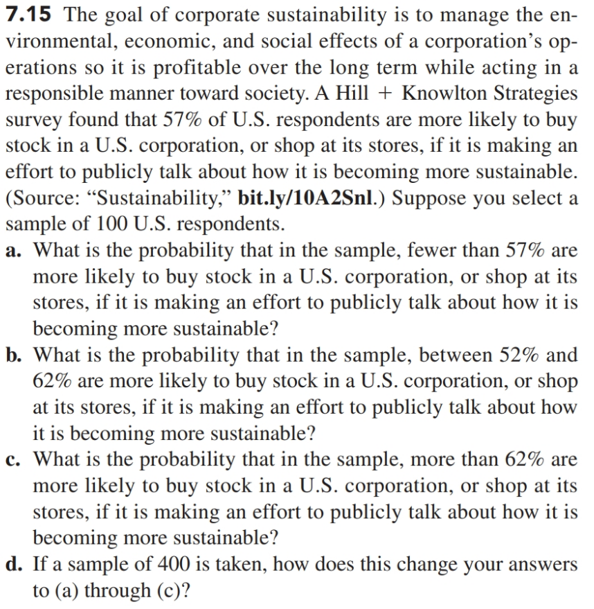 a 7.15 The goal of corporate sustainability is to