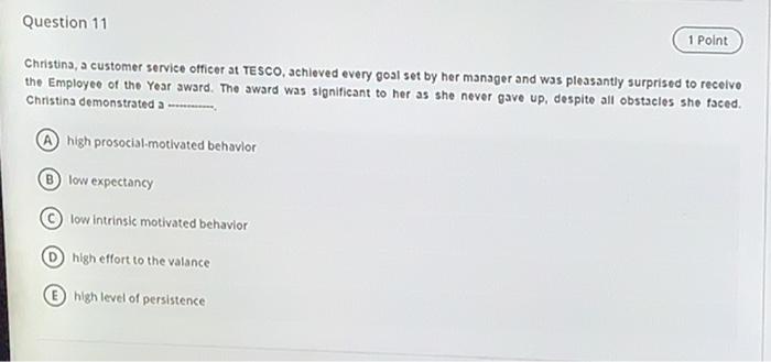 Question 11 1 Point Christina, a customer service