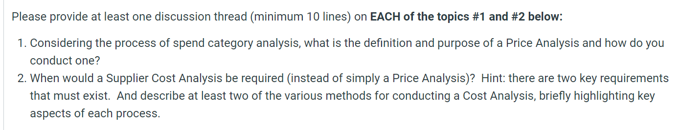 Please provide at least one discussion thread