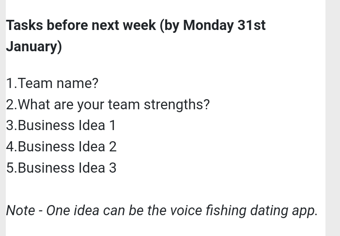 Tasks before next week (by Monday 31st January)