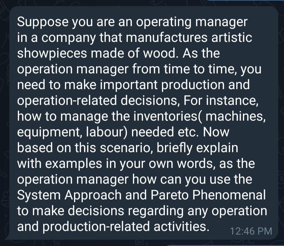 Suppose you are an operating manager in a company