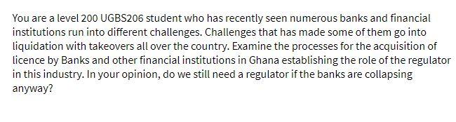 You are a level 200 UGBS206 student who has