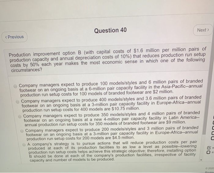 Question 40 Next > < Previous Production