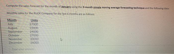 circle the answer. Compute the sales forecast for