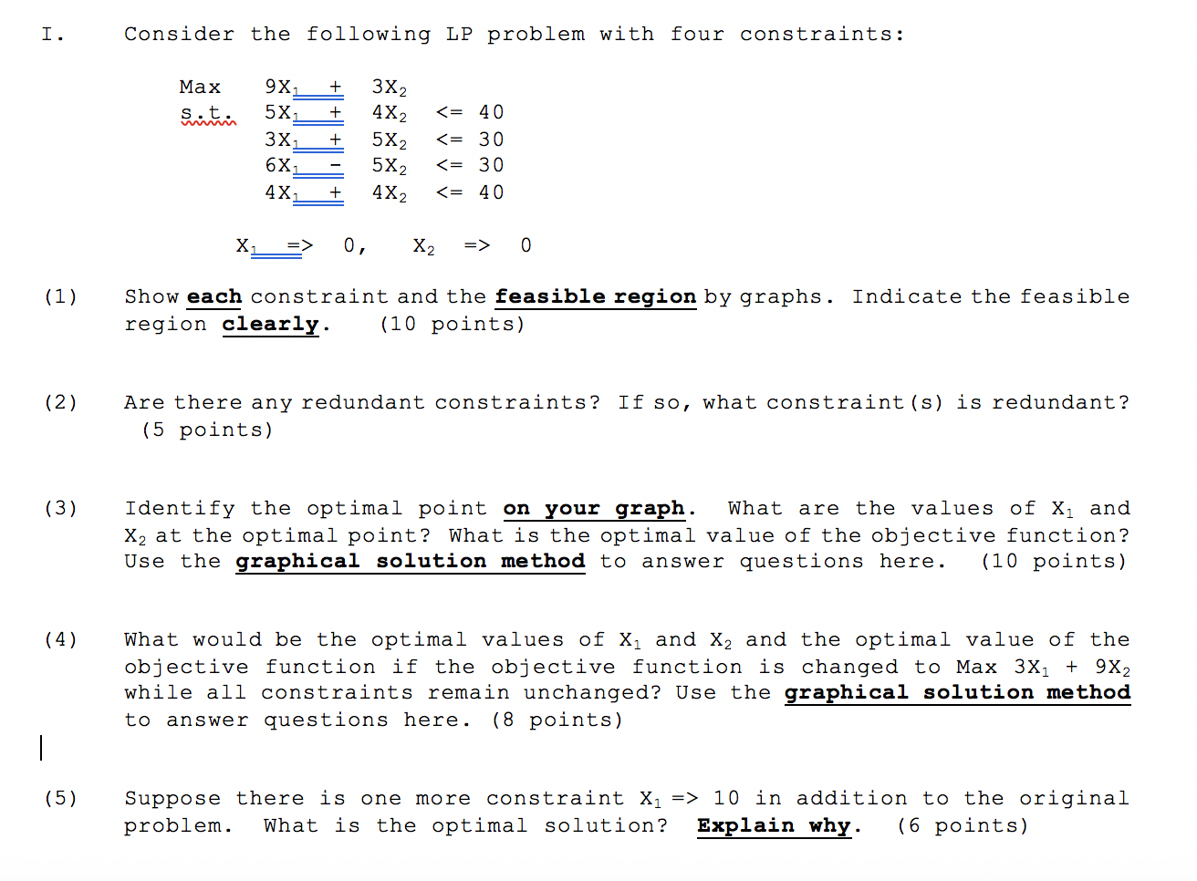 I. Consider the following LP problem with four