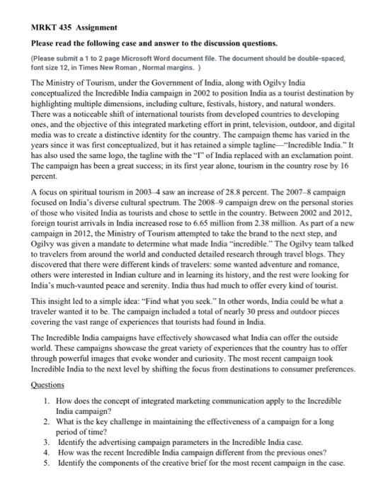 MRKT 435 Assignment Please read the following