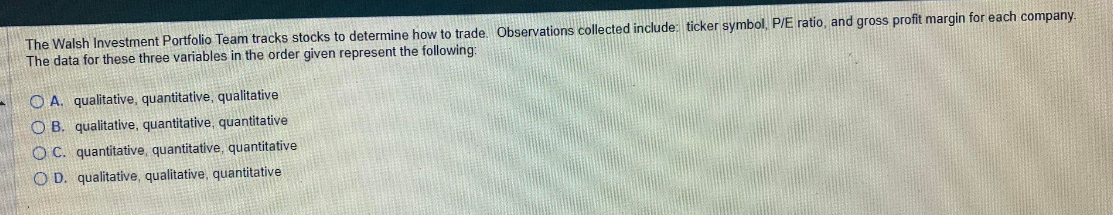 The data for these three variables in the order