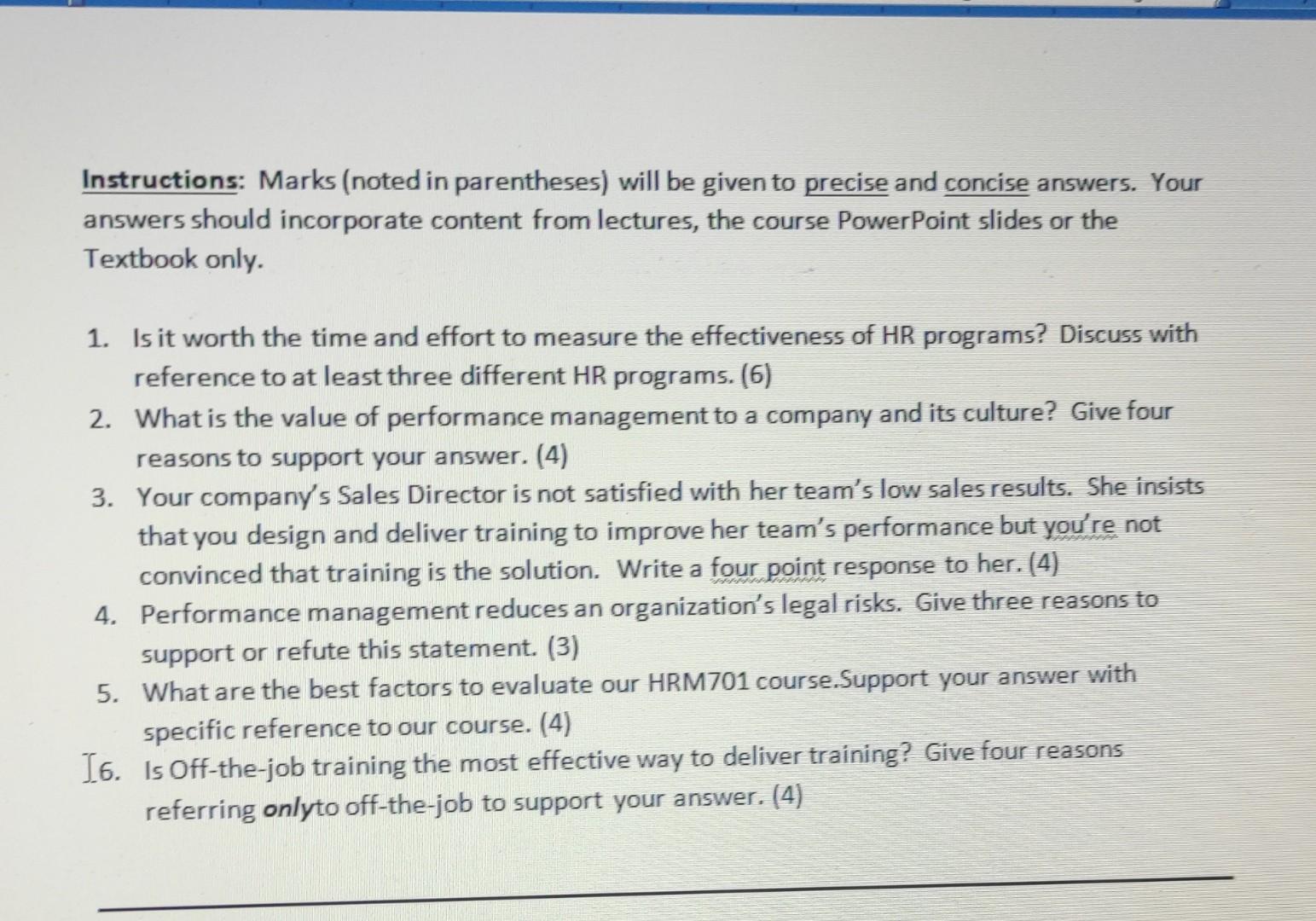 Instructions: Marks (noted in parentheses) will