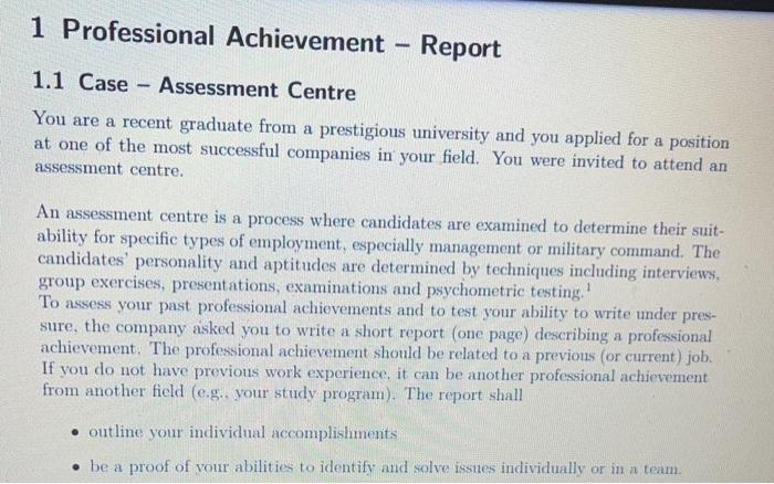 1 Professional Achievement - Report 1.1 Case -