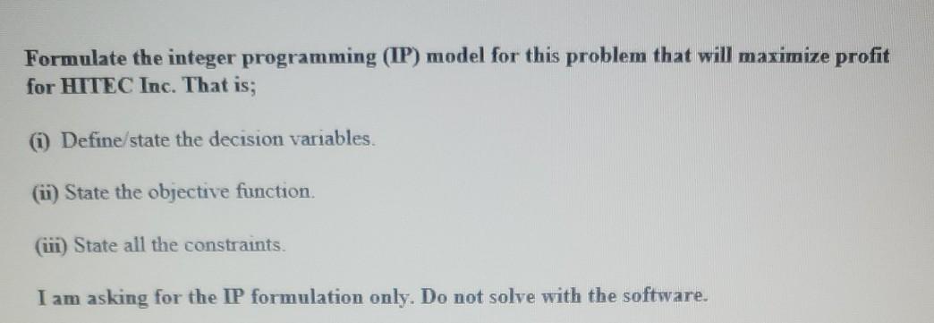 1. HITEC Inc. is contemplating a research and