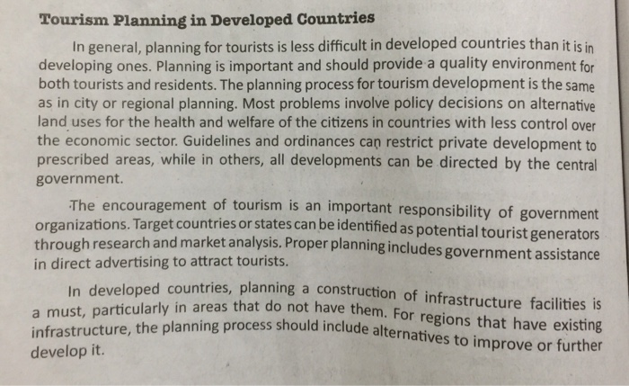 Explain: Tourism Planning in Developed Countries