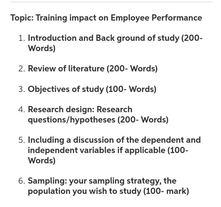 it is.a research report Topic: Training impact on