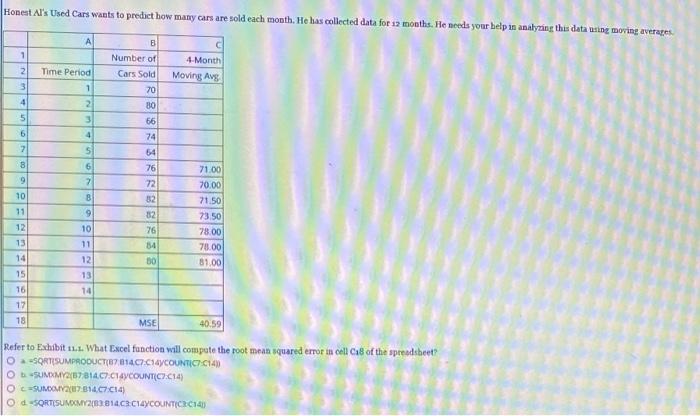 Honest Al's Used Cars wants to predict how many