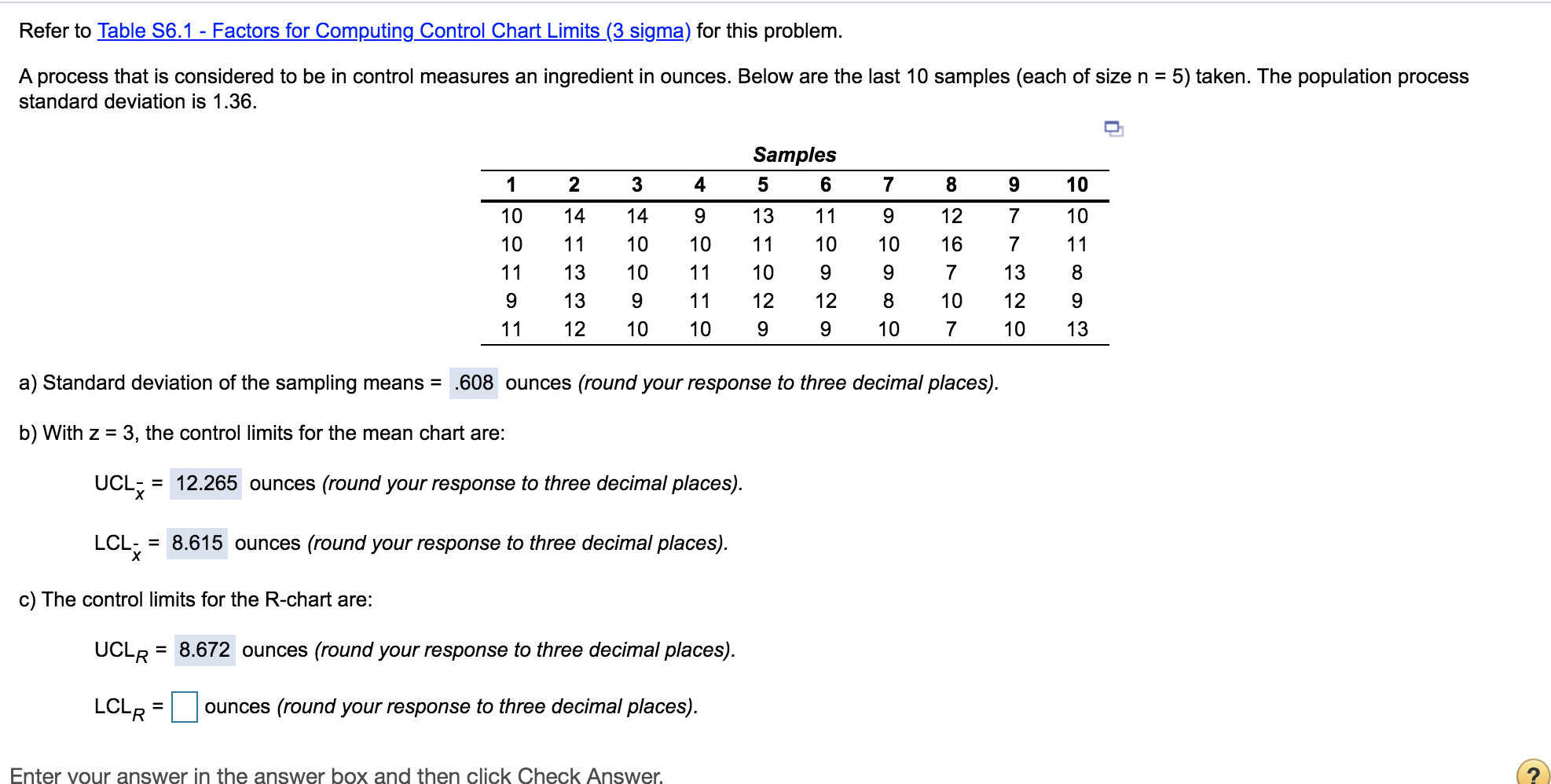 Refer to Table 56.1 - Factors for Computing