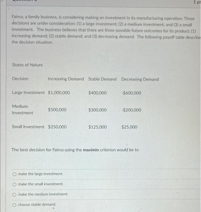 Fairco, a family business, is considering making