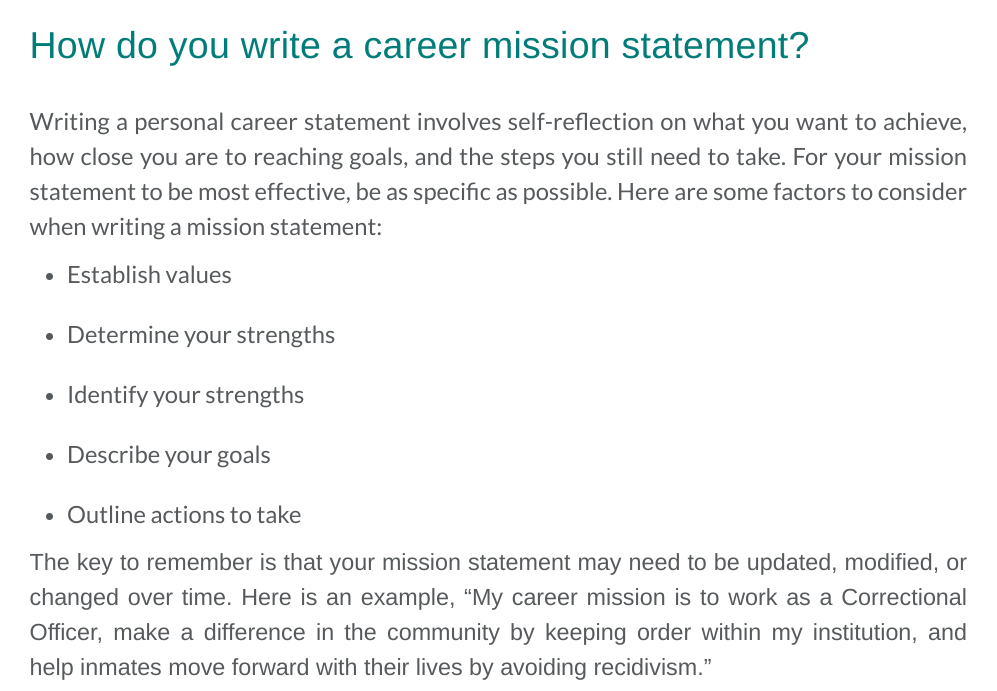 Hi, I am required to write a career mission
