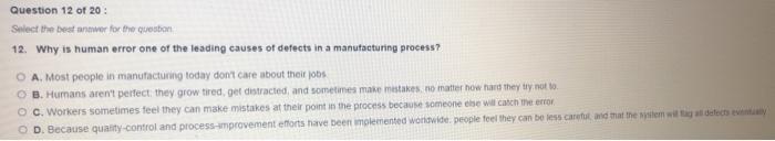 Question 11 of 20 : Select the best anawer for