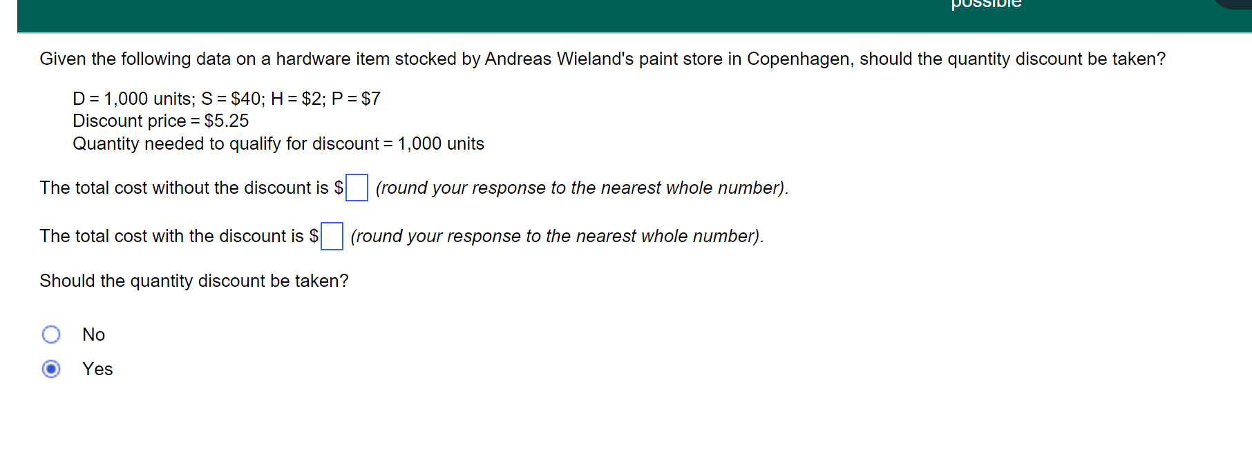 Given the following data on a hardware item