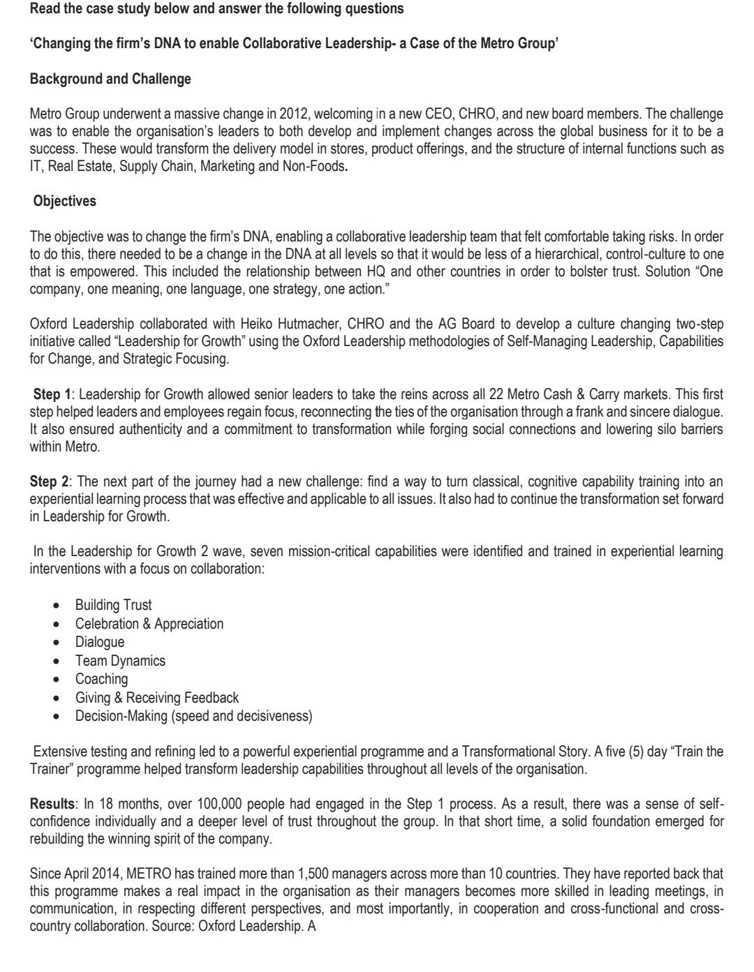 Read the case study below and answer the