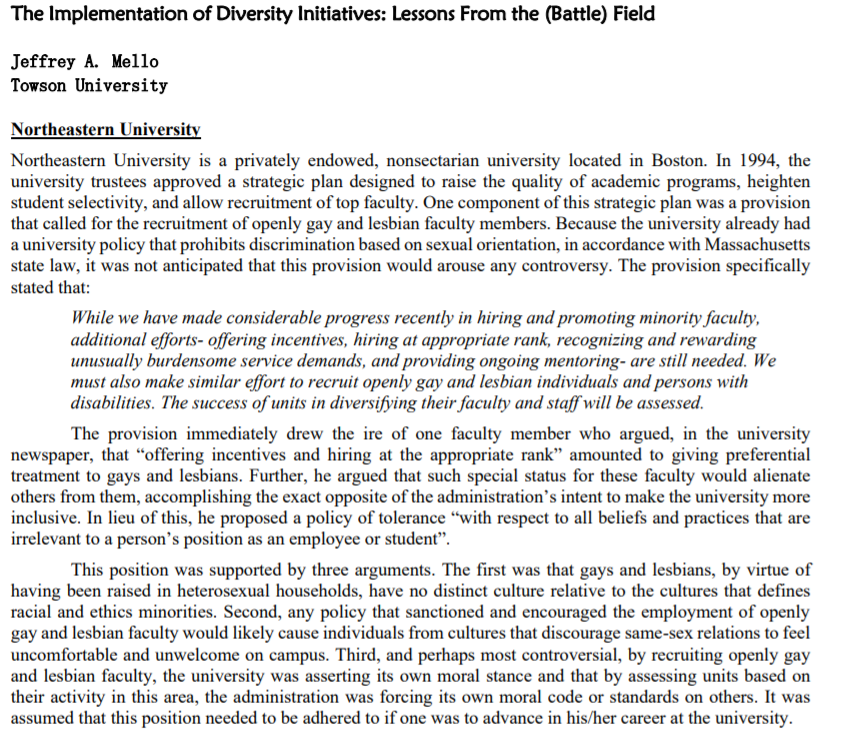 Dynamic of diversity in an organization Please