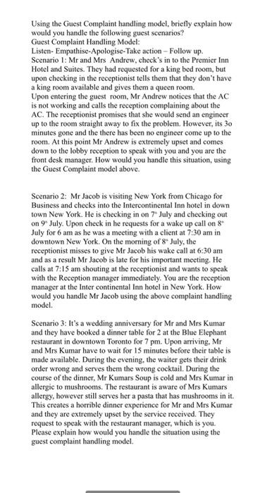 Using the Guest Complaint handling model, briefly