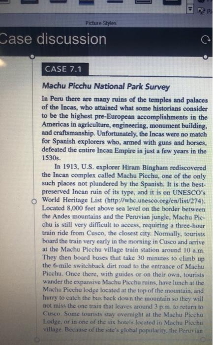 Picture Styles Case discussion CASE 7.1 Machu