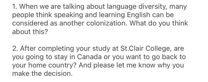 2. After completing your study at St.Clair