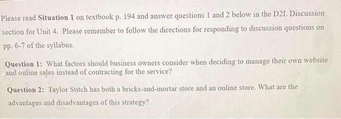 Please read Situation 1 on textbook p. 194 and